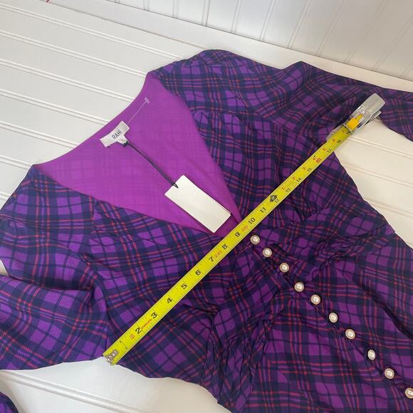 NWT Anthropologie Rahi Purple Plaid Trista Dress Size S Pearl Button Plunge Neck - Picture 5 of 8